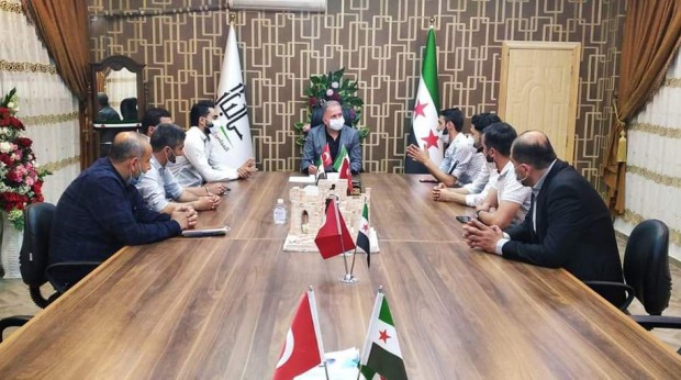 The president of al-Bab Local Council meets executive members of the Union of Syrian Journalists to collaborate on better working conditions for journalists (20 April 2021).