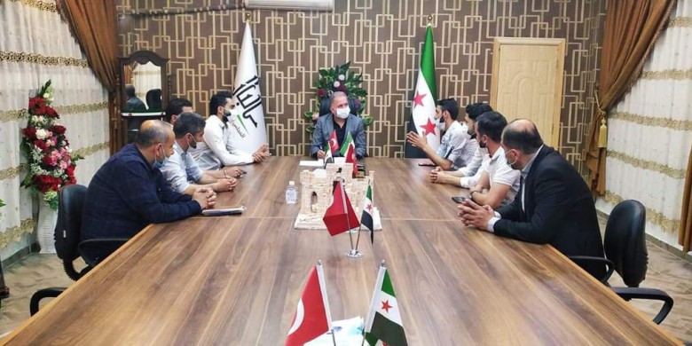 The president of al-Bab Local Council meets executive members of the Union of Syrian Journalists to collaborate on better working conditions for journalists-20 April 2021. Credits: Union of Syrian Media 